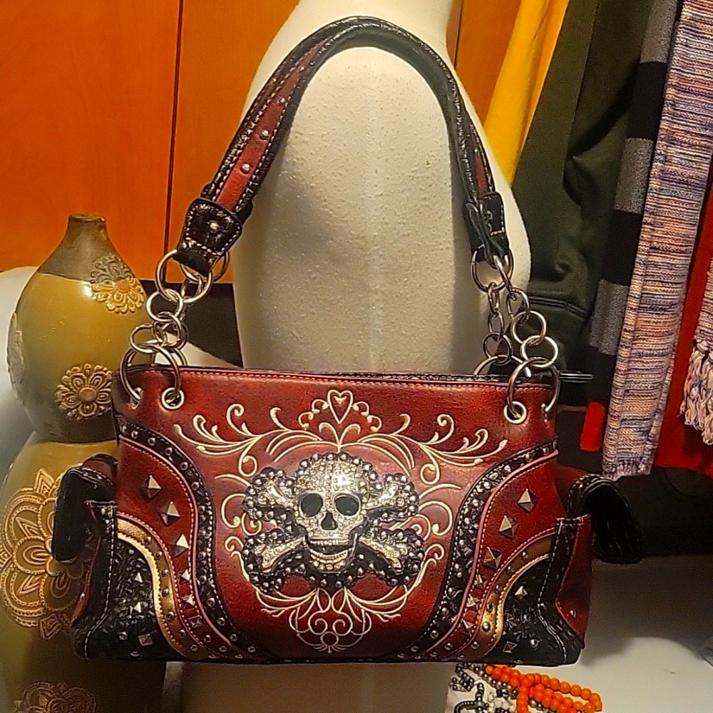 Western Danger  Rhinestone Skull Concho Stitched
